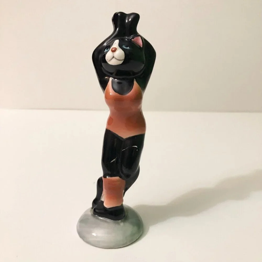 Vintage Ballerina Black Cat Figurine Leotard Leg Warmers 6 Inch Tall Giftcraft